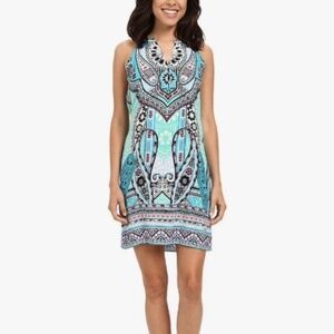 Hale Bob Life's A Beach Turquoise Tunic Mini Dress XS